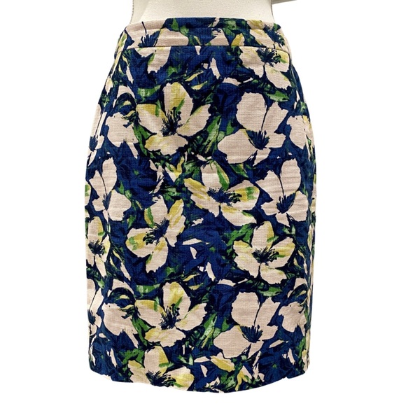 J. Crew Dresses & Skirts - J. Crew “The Pencil Skirt” | Blue + Yellow Floral Design | 100% cotton (size 2)